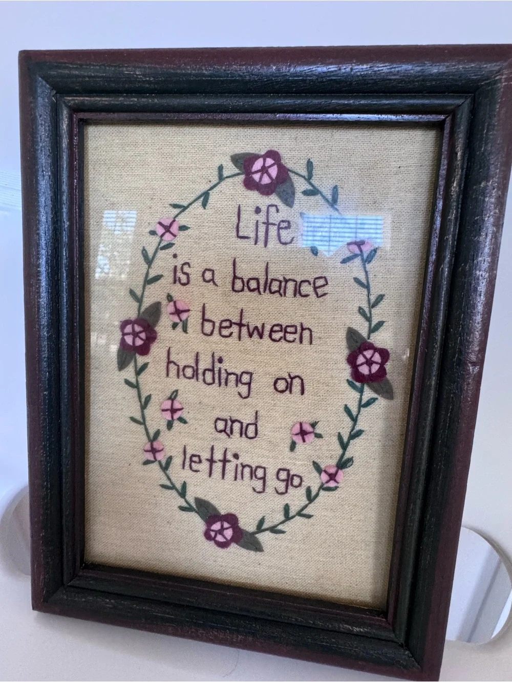 Life Quote Primitive Framed Stitchery Farmhouse Cottagecore Folk Art Wall Decor